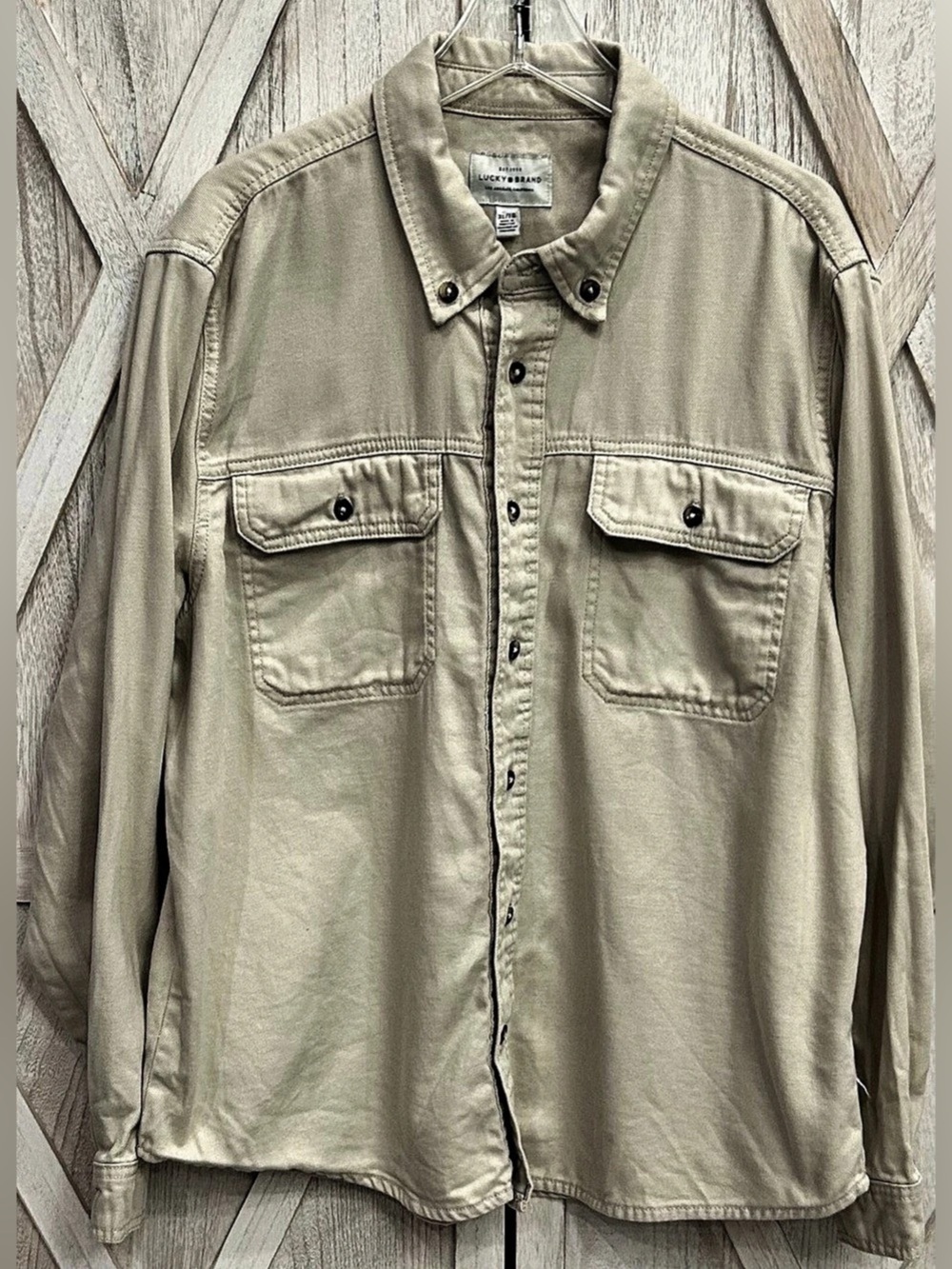 Lucky Brand Men’s XL Oatmeal Cotton Twill Utility Work Shirt Long Sleeve 7MS3000